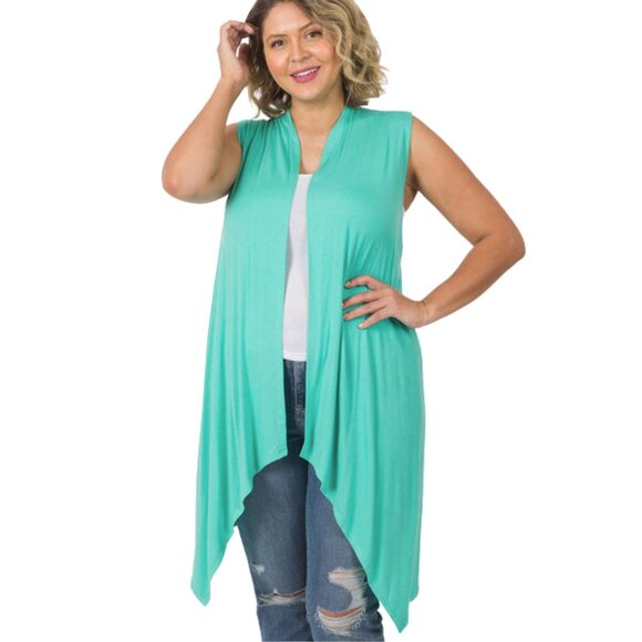 ZENANA Mint Green Sleeveless Cardigan Vest S-3X NWT - Picture 2 of 2
